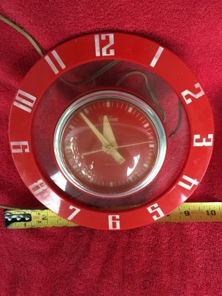 Telechron Wall Clock Model 2H39 Red Vintage MCM Mod Mid Century Modern Rare 6