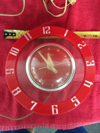 Telechron Wall Clock Model 2H39 Red Vintage MCM Mod Mid Century Modern Rare 8