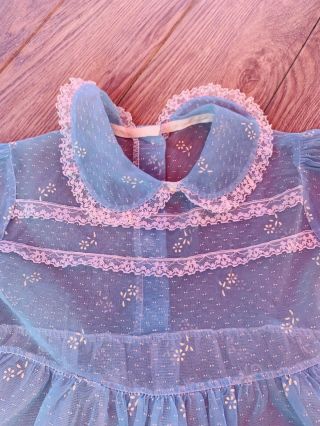 Vintage Baby Girl Nylon Party Dress Daddy ' s Girl Flocked Blue Sheer Big Doll 50s 2