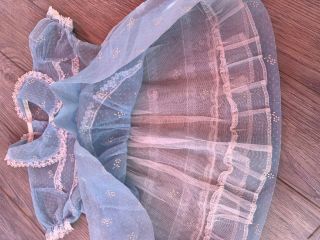 Vintage Baby Girl Nylon Party Dress Daddy ' s Girl Flocked Blue Sheer Big Doll 50s 3