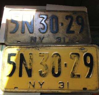 York 1931 License Plate Matching Pair Antique Vintage