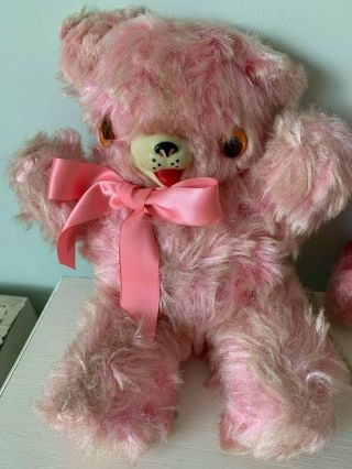 Vintage Japan Mohair Pink Googly Eyes Rubber Nose Teddy Bear Plush - Rare