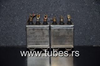 Two Vintage Siemens Pio Capacitors 2x0.  5 Uf 250v Klangfilm Made In West Germany