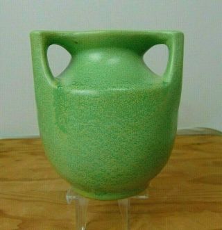 Vintage Haeger Arts And Crafts Pottery 3 Handle Matte Green Handled Vase Or Urn