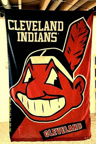 Guc,  Vintage,  Mlb,  Cleveland Indians Chief Wahoo Large Banner,  Approx.  27 1/2 " X 43 "