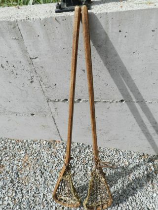 Vintage Hand Made Wood Lacrosse Stick 43 Inches X 7 Inches,