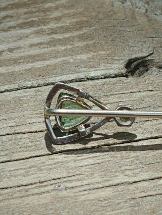 Vintage Victorian Diamond/Green Stone 14k White Gold Stick Pin 3