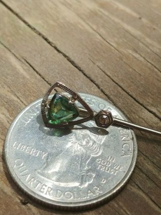 Vintage Victorian Diamond/Green Stone 14k White Gold Stick Pin 6