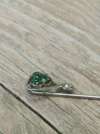 Vintage Victorian Diamond/Green Stone 14k White Gold Stick Pin 8