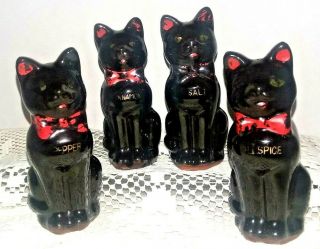 Htf Vintage Set Of 4 Shafford Black Cat Spice Jars Redware No Rack