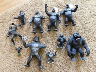 Vintage Set Of 10 (ten) Rubber Giggler Gorilla King Kong Toys Plastic &