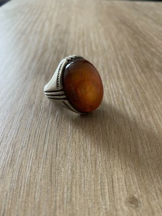 Vintage 925 Sterling Silver Ring With Real Tigers Eye Gemstone Size 13 Us