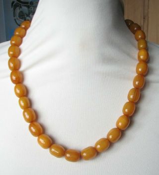 Vintage Deco Egg Yolk Butterscotch Amber Bakelite Oval Beads Necklace