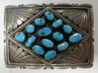Vintage Native American Handmade Sterling Silver Turquoise Belt Buckle 47.  9g