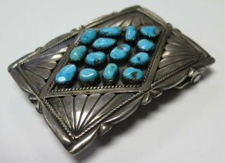Vintage Native American Handmade Sterling Silver Turquoise Belt Buckle 47.  9g 3