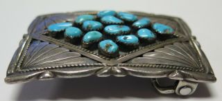 Vintage Native American Handmade Sterling Silver Turquoise Belt Buckle 47.  9g 4
