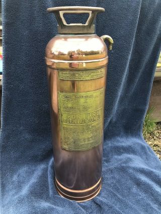 Antique Vintage Copper Brass Fire Extinguisher - Polished