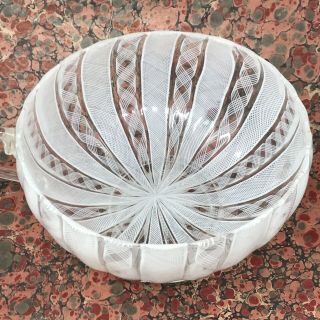 Vintage Venini Murano White Latticino 6.  5 " Glass Bowl W/ Handle C.  1950s Mcm