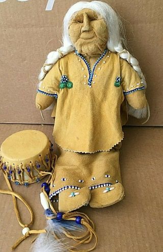 Vintage Native American Indian Doll With Drum Signed Peggy Mettler 1 Of 8 1994