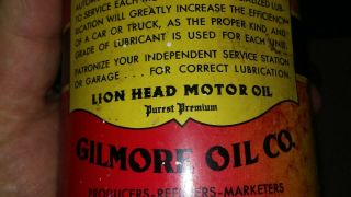 rare oil can gilmore lion head motor oil 1 lb grease can 7