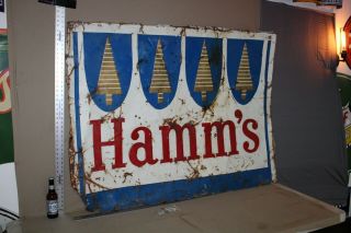 Rare 1950s 57 " X 44 " Hamms Beer Embossed Metal Sign Bar Man Cave Minnesota Gas