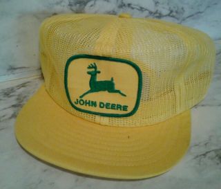 Vintage John Deere Patch All Yellow Mesh Baseball Cap Snapback Trucker Hat Usa
