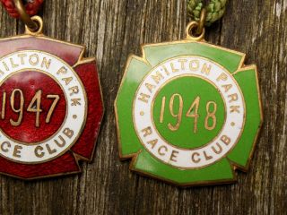 Pair Vintage 1947 and 1948 HAMILTON PARK RACE CLUB Horse Racing Members Badges 3