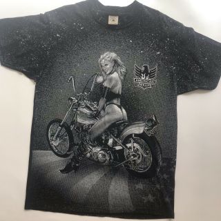 Vintage American Biker Harley All Over Print Shirt Size Xl 3d Emblem