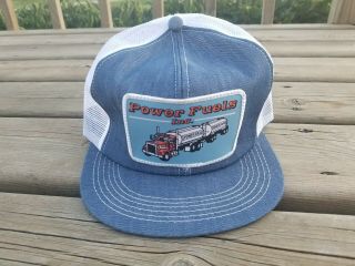 Vintage K Products Power Fuels Inc.  Denim Mesh Trucker Hat Patch Cap / Rare