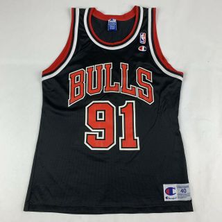 Vintage Champion Dennis Rodman Chicago Bulls Jersey Sz 40 Medium Black Nba