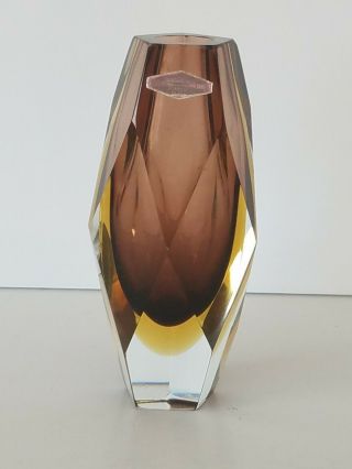 Vintage Mid Century Luigi Mandruzzato Art Glass Vase Diamond Cut Faceted