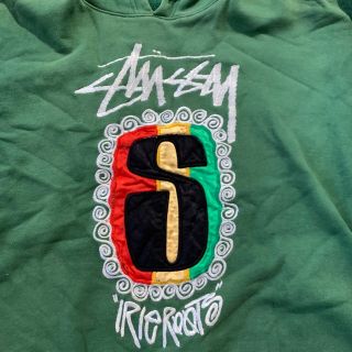 RARE Vintage Stussy Big Logo Green Embroidered Hoodie Sweater Mens Medium 3