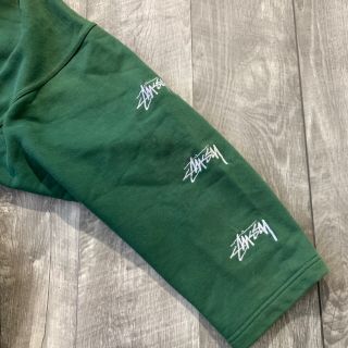 RARE Vintage Stussy Big Logo Green Embroidered Hoodie Sweater Mens Medium 5