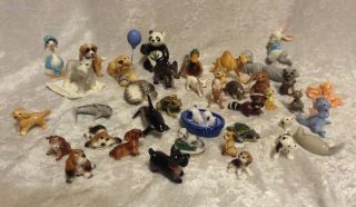 37 Vintage Animal Ceramic Porcelain Figurines Miniatures Dogs,  Giraffe,  Rabbit.