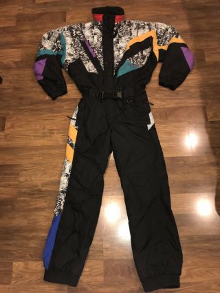 Vtg 80s 90s Obermeyer Kato Mens Large One Piece Ski Suit Snow Bib Snowsuit Retro