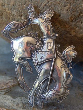 Vintage 1988 Sterling Bucking Horse Bronc Rider Brooch Pin Signed Kit Carson