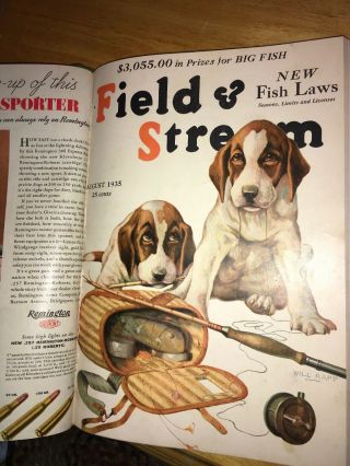 1935 Bound Vintage Field & Stream Hunting / Fishing Magazines Vivid Color