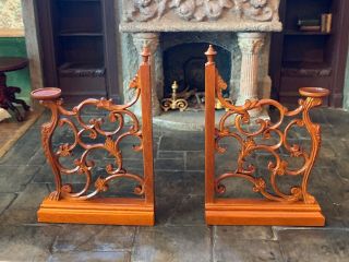 Bespaq Miniature Dollhouse Vintage Wood Carved Room Dividers Plant Stands Pair