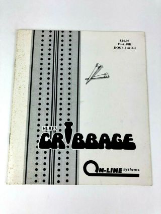 RARE 80s Apple II /,  HI - RES CRIBBAGE by Online Systems - Instruction Booklet 2