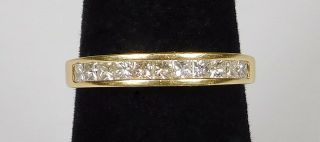 Vintage 14k Yellow Gold Band Ring With Channel Set Princess Cut Diamonds - Size 9