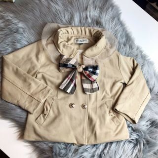 Burberry Vintage Toddler Cropped Dress Coat Classic Check Bow Size 2t - 3t