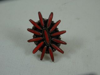 Vintage Zuni Coral Petit Point Starburst Sterling Silver Ring Sz 7.  5 J Ghahate