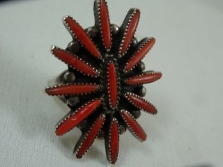 Vintage Zuni Coral Petit Point Starburst Sterling Silver Ring sz 7.  5 J Ghahate 2