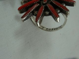 Vintage Zuni Coral Petit Point Starburst Sterling Silver Ring sz 7.  5 J Ghahate 6