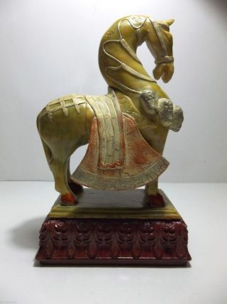 Vintage Chinese Tang War Horse Sculpture 10 " Resin Soapstone Glaze