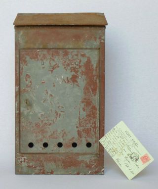Large Vintage French Galvanized Zinc Mailbox With Door And Key Worn Red Patina