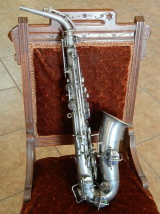 Vtg 1914 Silver Buescher Elkheart True Tone Low Pitch Alto Saxophone W/gold Bell