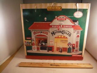 Rare Lemax Christmas Village - Vintage Motorcycles Lighted Building Mib