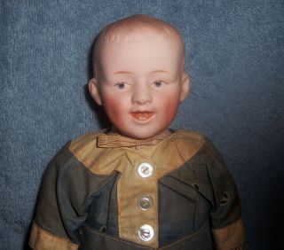 Antique Vintage German Bisque Doll 11 " Character Child Boy Big Smile