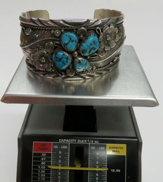 Navajo Danny Dale - Large Vintage Sterling and Turquoise Cuff Bracelet 11